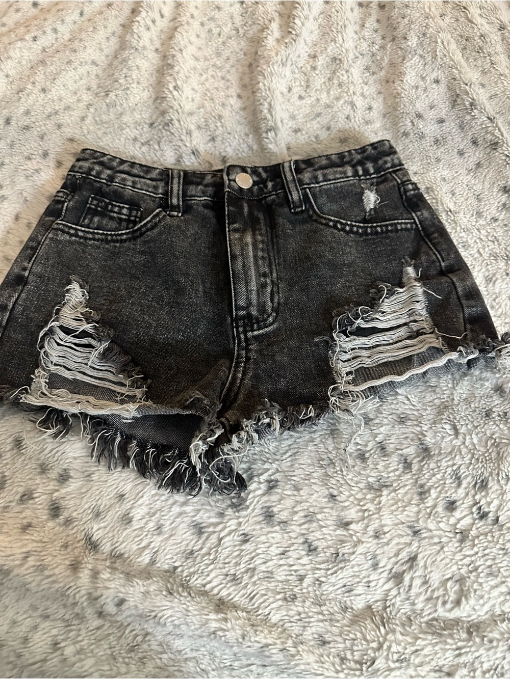 SHEIN Black Distressed Denim Kids Shorts